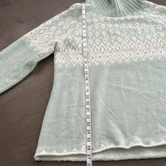 RICKI'S Women's Mint Green Fair Isle Cowl Neck Tunic Sweater, Turtleneck Top - Picture 7 of 13